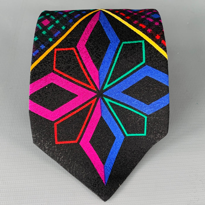 GIANNI VERSACE Black Multi Color Diamond Silk Tie