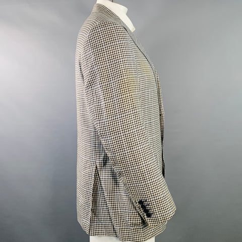 CANALI Size 44 White Black Checkered Wool Silk Linen Sport Coat