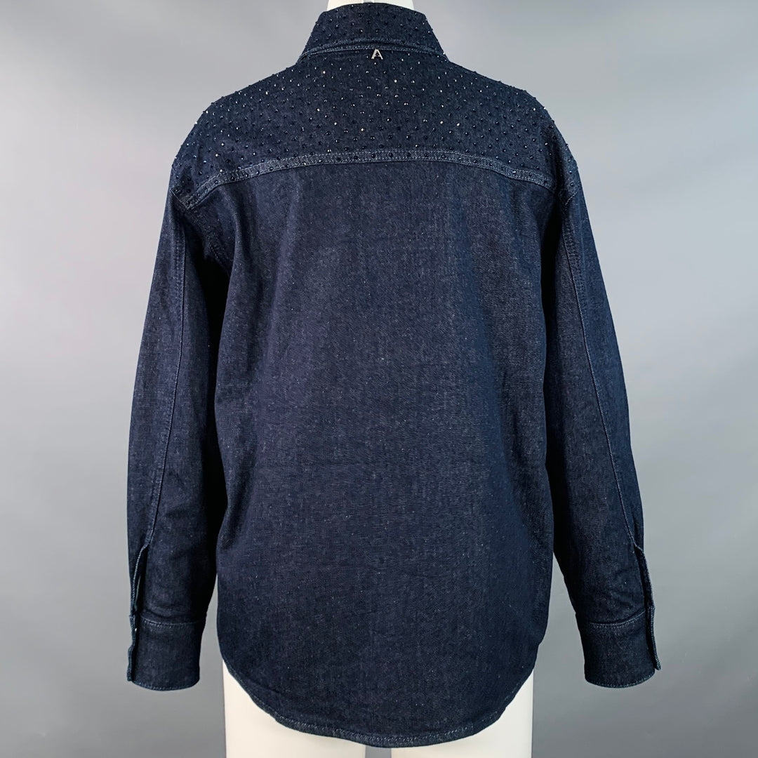 TWINSET ACTITUDE Size XS Indigo Blue Denim Rhinestones Snaps Shirt