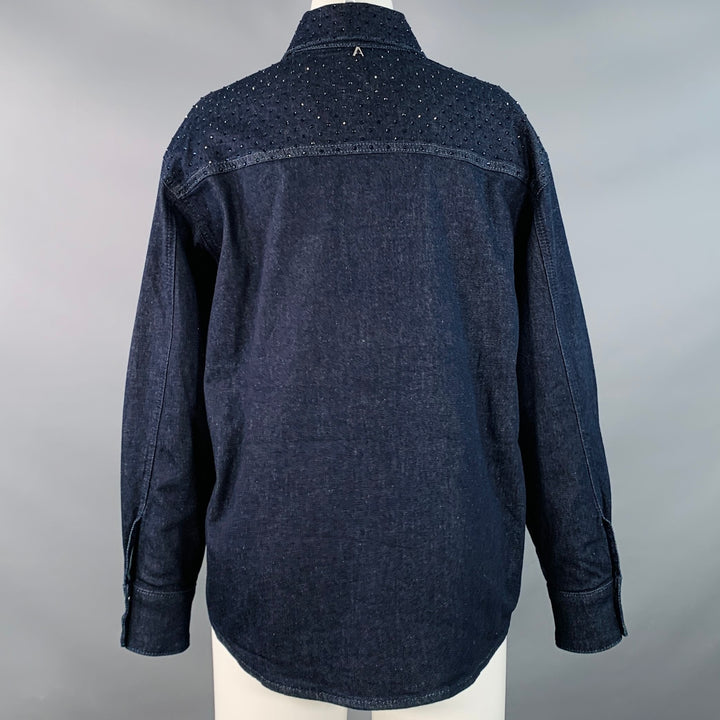 TWINSET ACTITUDE Size XS Indigo Blue Denim Rhinestones Snaps Shirt