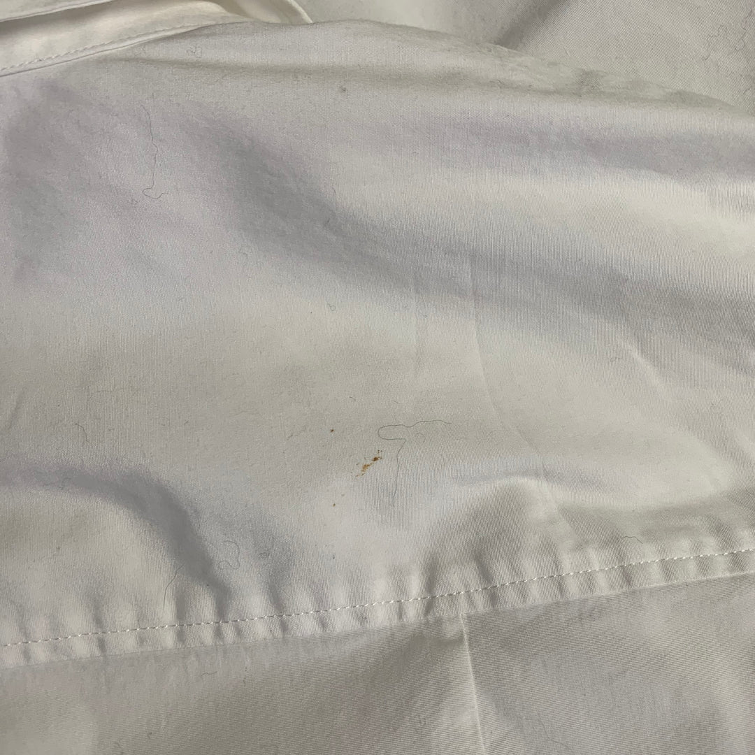 CAROLINA HERRERA Size 14 White Cotton Blend 3/4 Sleeves Spread Collar Shirt