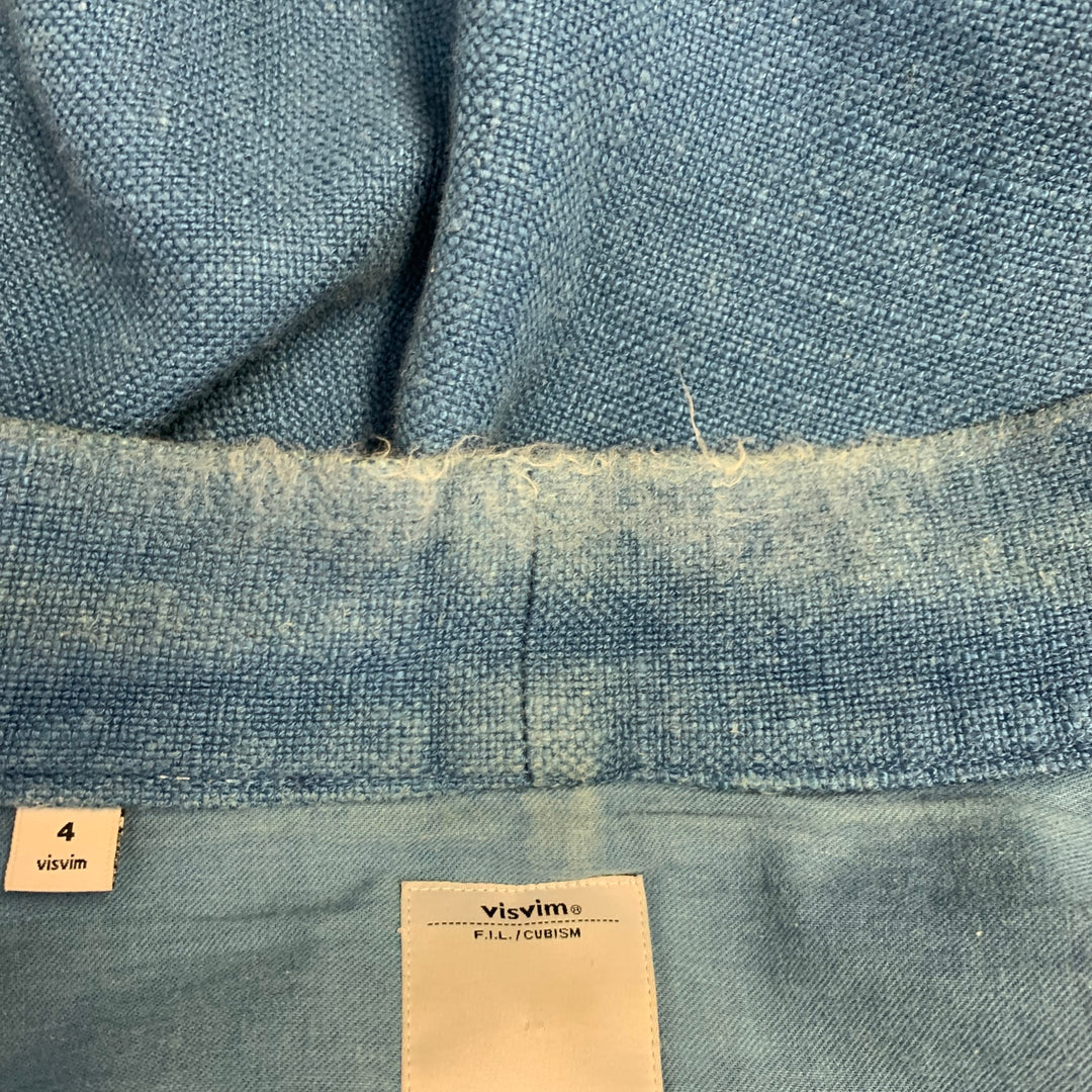 VISVIM Size XL Lhamo Blue Woven Rayon Linen Collarless Long Sleeve Shirt