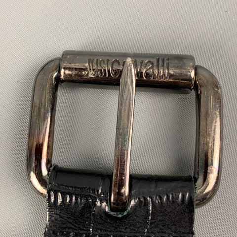 JUST CAVALLI Size 32 Black White Lenticular Leather Acetate Belt