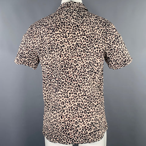 ALLSAINTS Size M Beige Black Animal Print Viscose Camp Short Sleeve Shirt