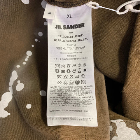 JIL SANDER Size XL Brown White Abstract Cotton Crew Neck Pullover