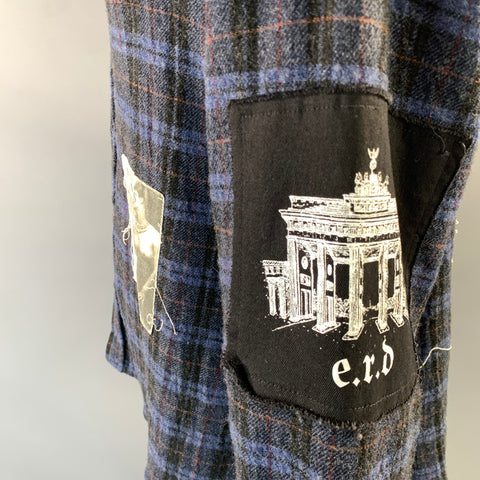 ENFANTS RICHES DEPRIMES SS2016 XL Navy Black Plaid Wool Long Sleeve Shirt