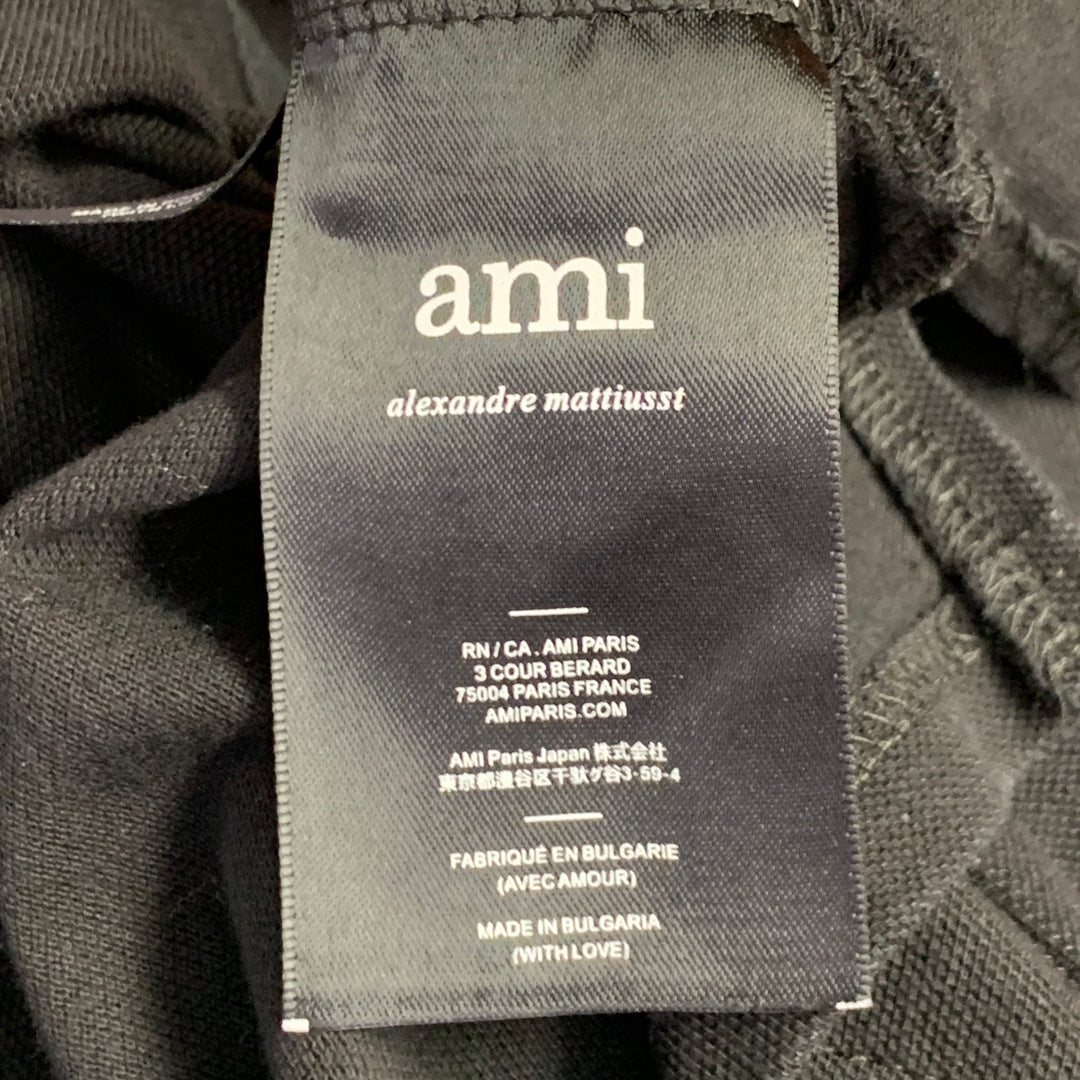 AMI Size M Black Red Heart Logo Cotton Half Placket Polo