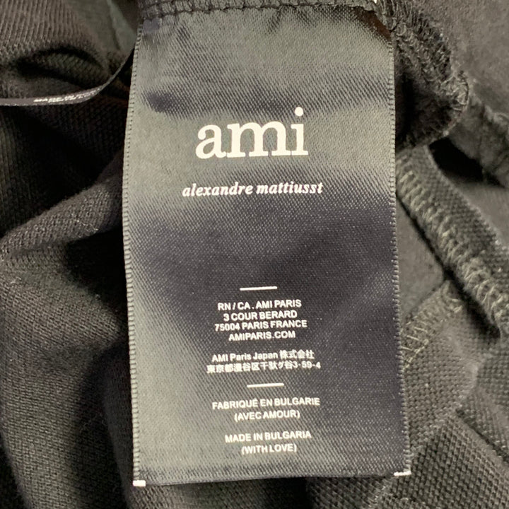 AMI Size M Black Red Heart Logo Cotton Half Placket Polo