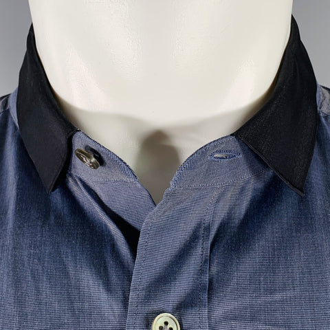 LANVIN Size M Navy Black Grid Cotton Button Up Long Sleeve Shirt
