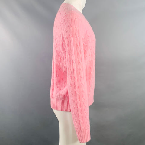 POLO by RALPH LAUREN Size M Pink Cable Knit Cashmere Crew Neck Pullover
