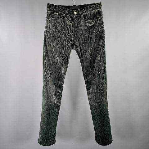 DRIES VAN NOTEN Size 32 Grey Dark Green Wood Grain Polyester Velvet Casual Pants