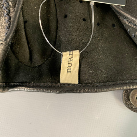 BURBERRY Size 8 Black Gold Perforated Lambskin Leather Gloves