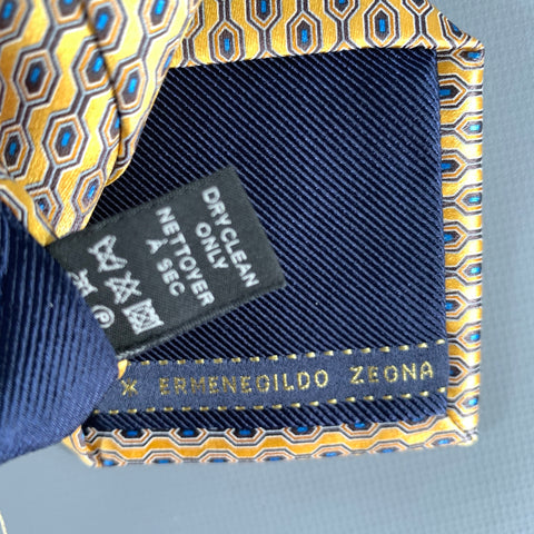 ERMENEGILDO ZEGNA Size Yellow Navy Geometric Silk Tie