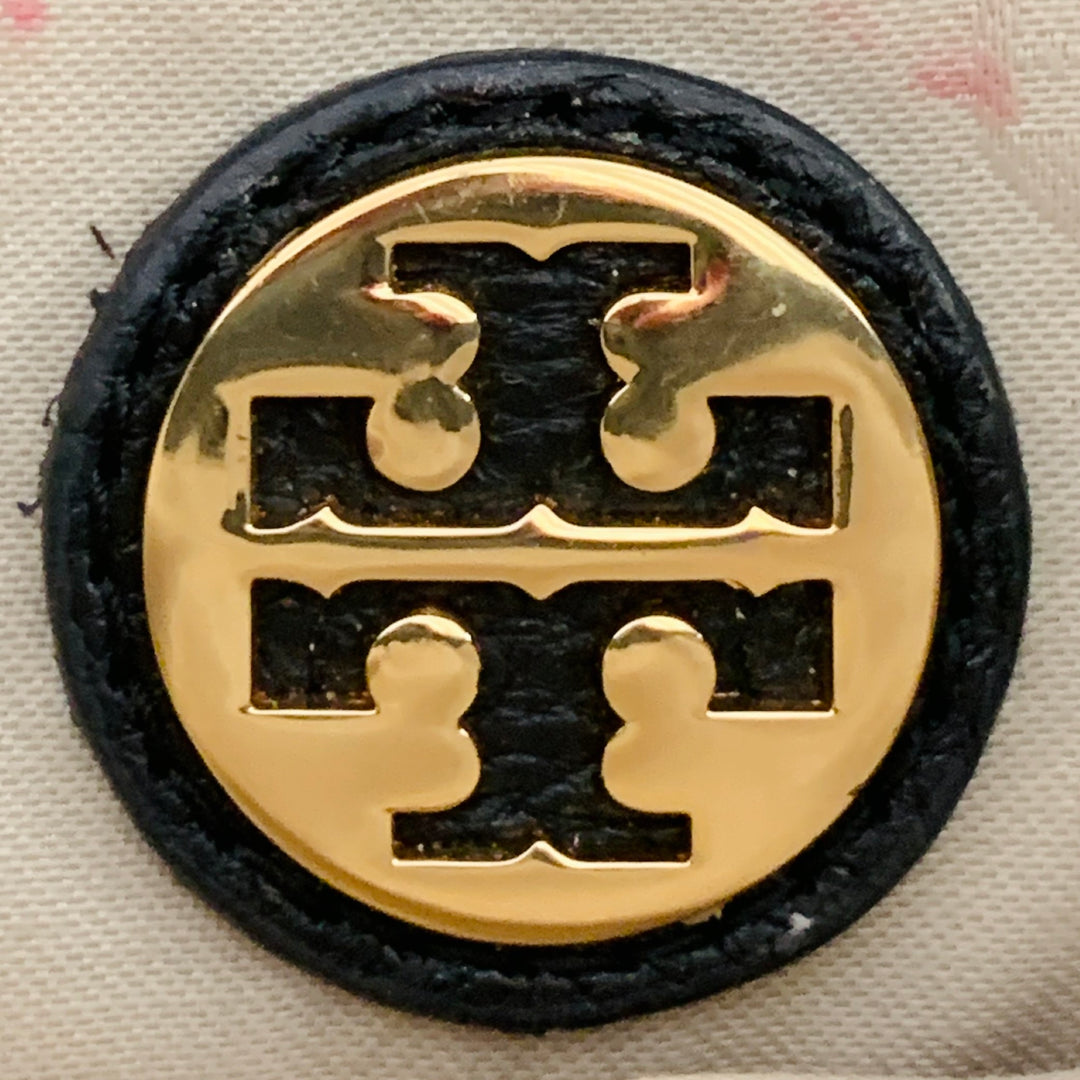 TORY BURCH Black Gold Logo Leather Clutch Handbag
