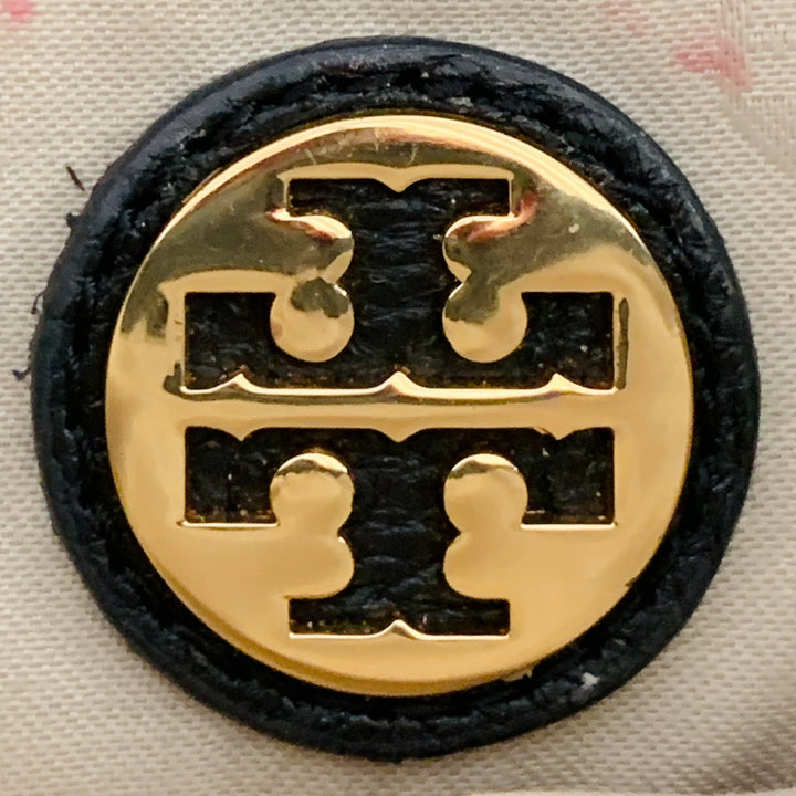TORY BURCH Black Gold Logo Leather Clutch Handbag