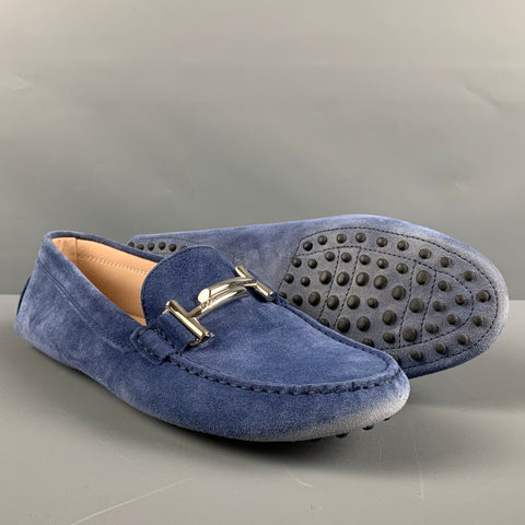 TOD'S Size 11 Blue Silver Suede Drivers Flats