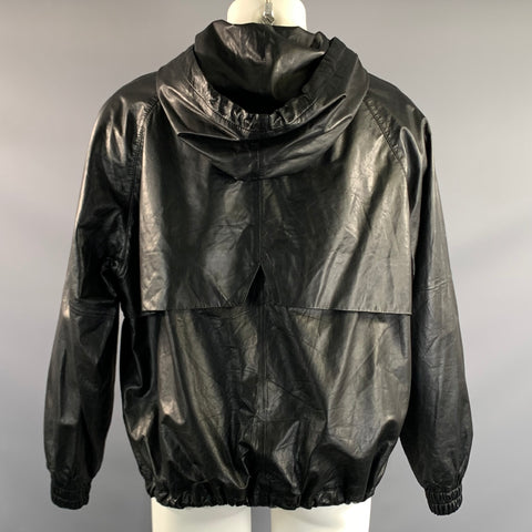 AMI Size M Black Leather Hooded Pullover