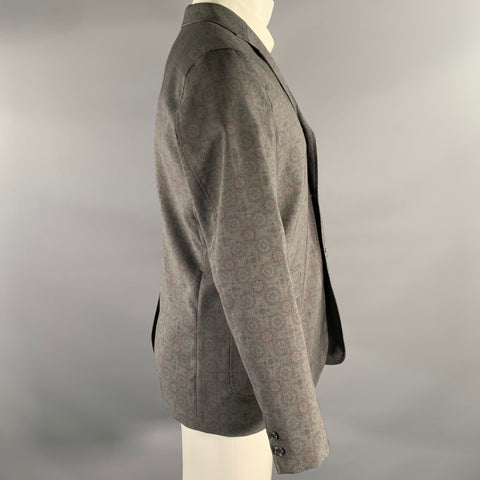 BEAMS PLUS Chest Size 42 Grey Burgundy & Navy Geometric Polyester Sport Coat