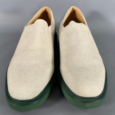 DONALD J PLINER Size 10.5 Cream Green Woven Canvas Slip On Sneakers