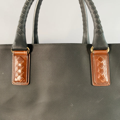 BOTTEGA VENETA Black Textured Coated Canvas Oversized Tote Handbag