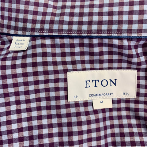 ETON Size M Purple Blue Gingham Cotton Long Sleeve Shirt