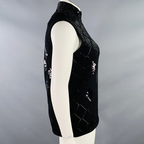 EMPORIO ARMANI Size L Black Virgin Wool Sequined Sleeveless Dress Top