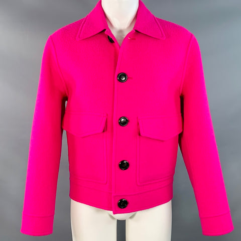 AMI by ALEXANDRE MATTIUSSI Size S Fuchsia Pink Textured Wool Button Up Jacket