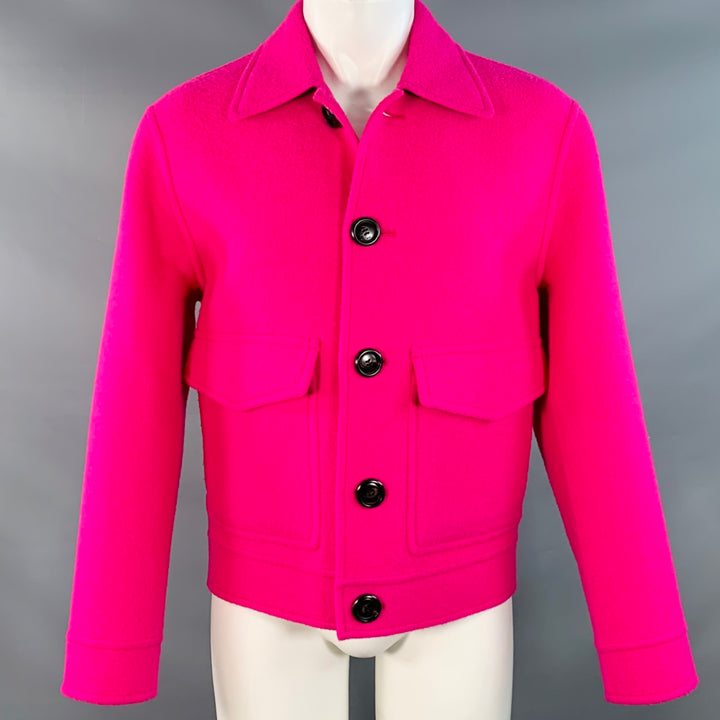 AMI by ALEXANDRE MATTIUSSI Size S Fuchsia Pink Textured Wool Button Up Jacket