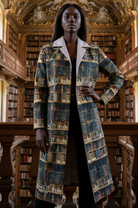 AKRIS Size 4 Multi-Color Cotton / Polyamide Reversible Open Front Theatre Coat