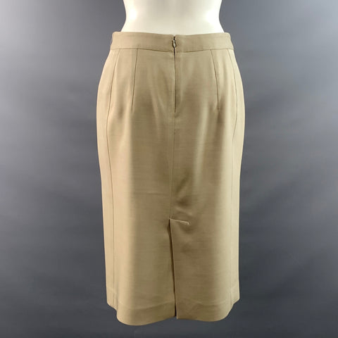 BURBERRY Size 6 Tan Beige Wool Silk Pencil Knee Length Skirt