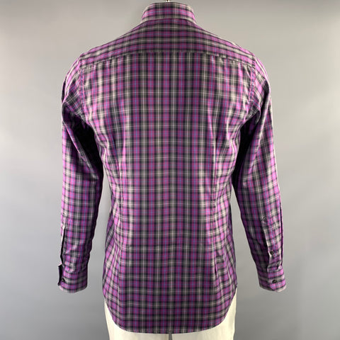 ETON Size 40 Purple Grey Plaid Cotton Button Up Long Sleeve Shirt