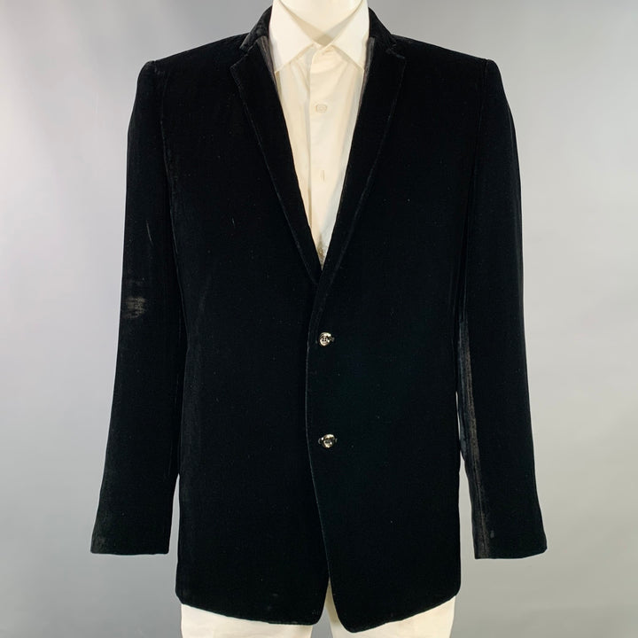 MASATOMO Size XL Black Velvet Viscose Silk Notch Lapel Sport Coat