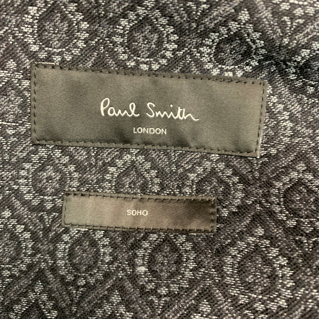 PAUL SMITH Taille 40 Manteau de sport en lin et coton jacquard gris noir