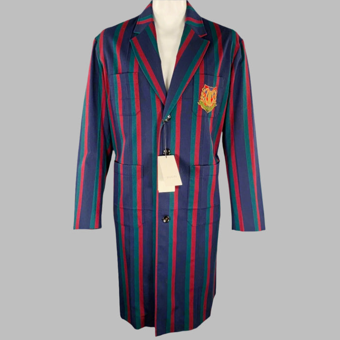GUCCI 2019 Size 42 Black Burgundy Stripe Wool Overcoat