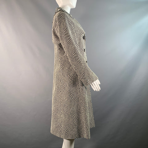 CREATURES OF THE WIND Size 4 White Black Viscose Blend Swirl Shawl Collar Coat