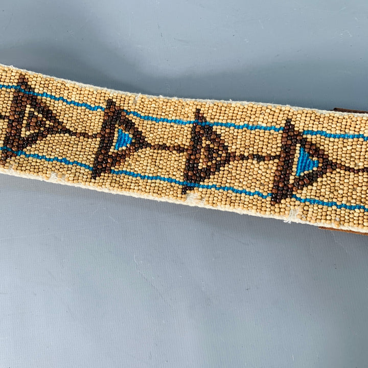 RALPH LAUREN Size M Beige Turquoise Brown Leather Beaded Belt