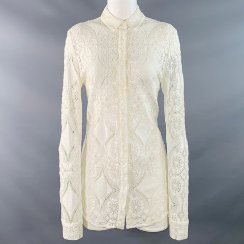 BURBERRY PRORSUM Size M Cream Cotton Blend Lace Hidden Placket Shirt