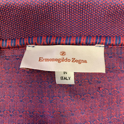 ERMENEGILDO ZEGNA Size L Burgundy Navy Geometric Cotton Buttoned Polo