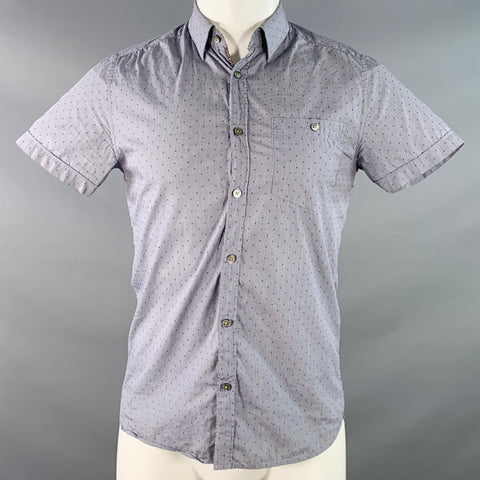 TED BAKER Size XS Bwenno Navy White Dots Cotton Blend One Pocket Short Sleeve Shirt