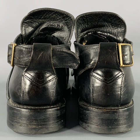 PATRICK COX Size 9 Black Leather Ankle Strap Lace-Up Shoes