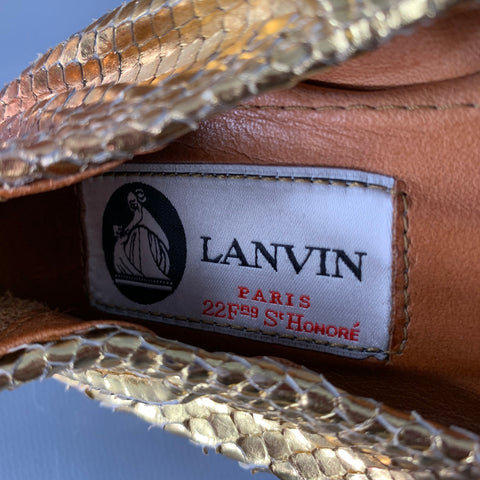 LANVIN Size 6.5 Gold Pink Snake Skin Ballet Flats