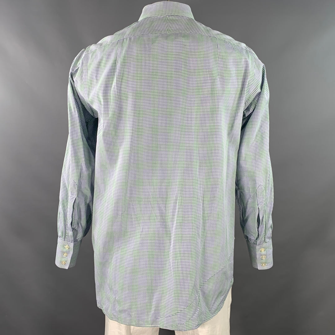 TURNBULL & ASSER Size L Green Blue Gingham Cotton Long Sleeve Shirt