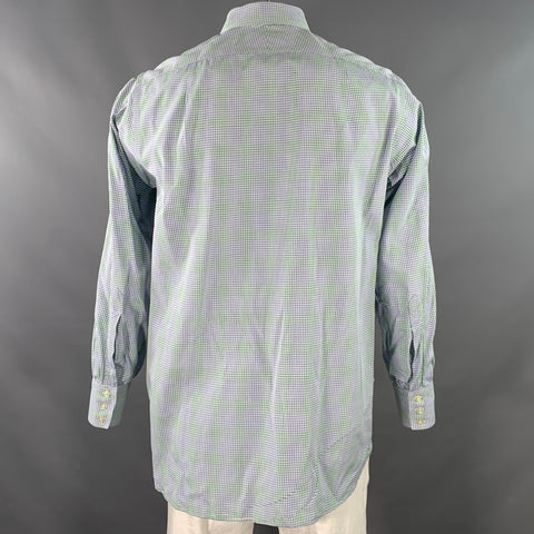 TURNBULL & ASSER Size L Green Blue Gingham Cotton Long Sleeve Shirt
