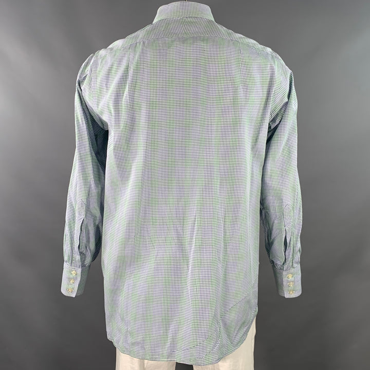 TURNBULL & ASSER Size L Green Blue Gingham Cotton Long Sleeve Shirt