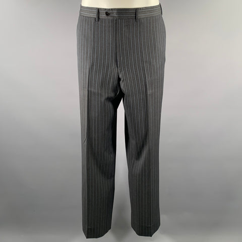 ERMENEGILDO ZEGNA Size 42 Grey Blue Stripe Wool Notch Lapel Suit