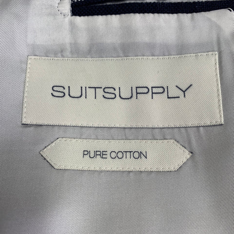 SUIT SUPPLY Chest Size 44 Navy White Pinstripe Cotton Double Breasted Sport Coat