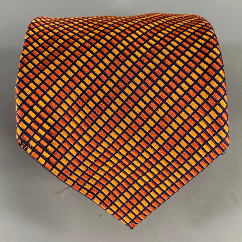 FACONNABLE Orange Gold Rectangles Silk Tie