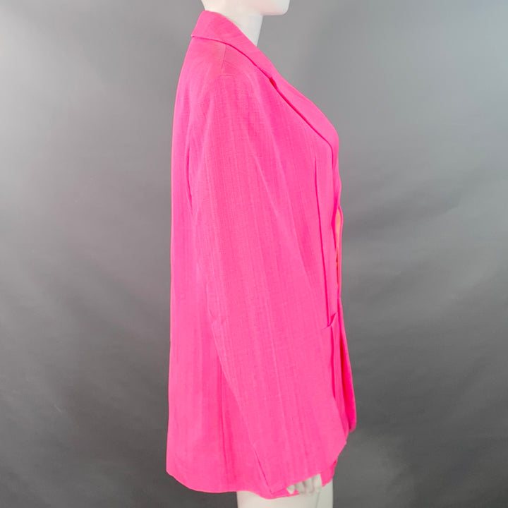 JACQUEMUS Size S Le Coup de Soleil Neon Pink White Viscose Silk Notch Lapel Jacket Blazer