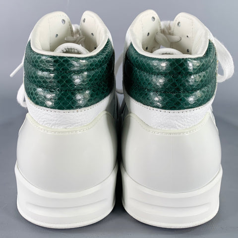 GUCCI Size 10 White Green Black Color Block Leather High Top Sneakers