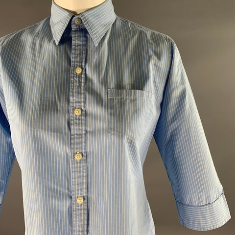 RALPH LAUREN Size 10 Blue White Cotton Stripe 3/4 Sleeves Shirt